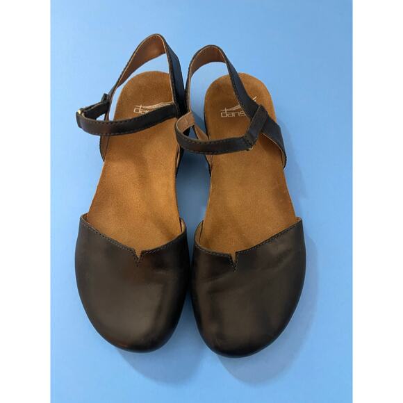 Dansko Black Leather Ankle Strap Sandals size 38 Ballet Ankle Strap - Picture 4 of 7